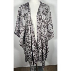 J. Jill Wearever brown beaded fringe paisley open cardigan festival OS boho